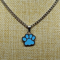 Set ketting en oorbellen met dierenpootje blauw