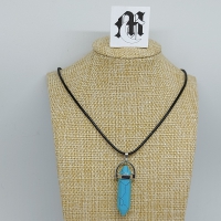 Ketting met hanger met dubbeleindersteen turquoise/grijze lijnen