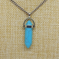 Ketting met hanger met dubbeleindersteen turquoise/grijze lijnen